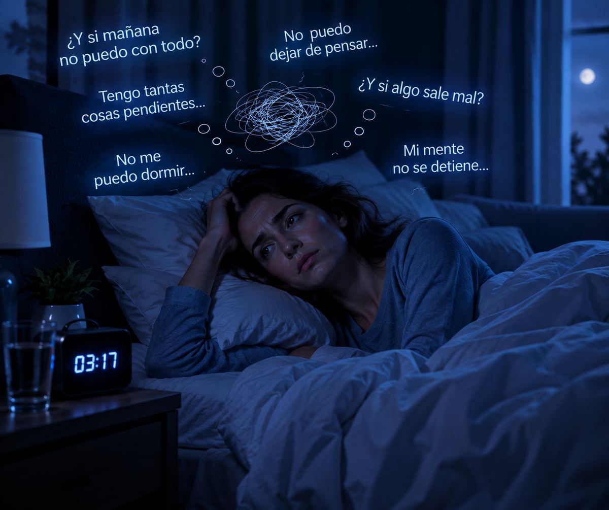 Mujer despierta de madrugada con pensamientos en bucle